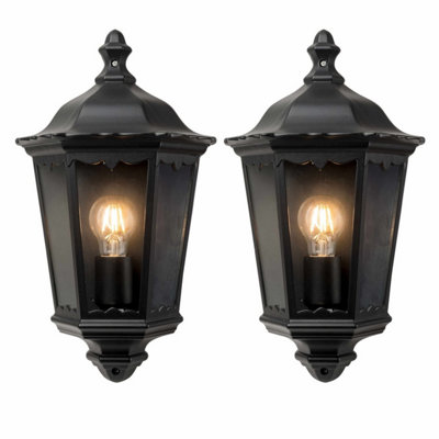 First Choice Lighting Set Of 2 Sienna Black With Clear Glass Ip44 Outdoor Half Lantern Wall Lights from B&Q