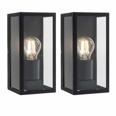 First Choice Lighting Set Of 2 Mansfield Black With Clear Glass Ip44 Outdoor Flush Wall Lights from B&Q