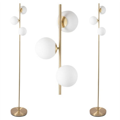 First Choice Lighting Pair Of Satin Brass Floor Lamps With Opal Globe Shades from B&Q