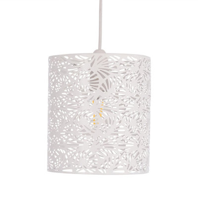First Choice Lighting Maui White Cut Out Metal Leaf Pendant Light Shade from B&Q