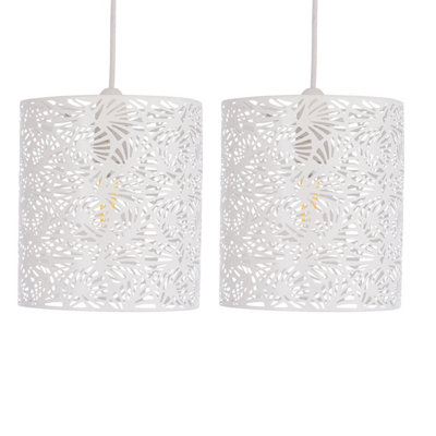 First Choice Lighting Set Of 2 Maui White Cut Out Metal Leaf Pendant Light Shades from B&Q