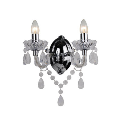 First Choice Lighting Clear Acrylic And Chrome Marie Therese Style 2 X 40W Wall Light from B&Q