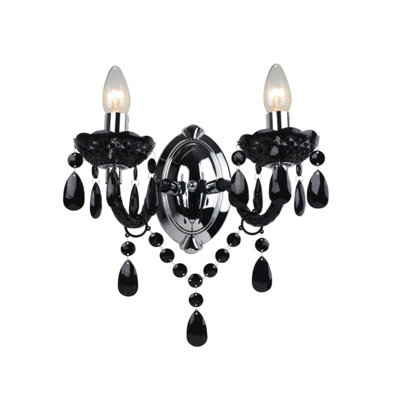 First Choice Lighting Black Acrylic And Chrome Marie Therese Style 2 X 40W Wall Light from B&Q
