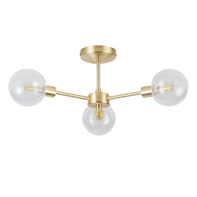 First Choice Ing Toner Satin Brass With Clear Glass Globes 3 Flush Ceiling Light
