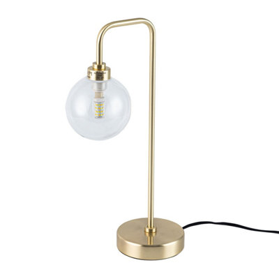 First Choice Lighting Toner Satin Brass With Clear Glass Globe Table Lamp from B&Q