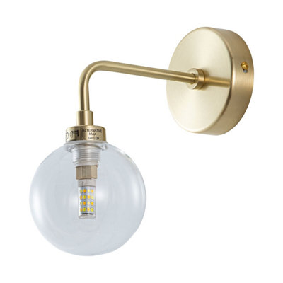 First Choice Lighting Toner Satin Brass With Clear Glass Globe Wall Light from B&Q