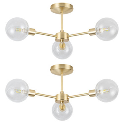 First Choice Lighting Set Of 2 TonerSatin Brass With Globes 3 Light Flush Ceiling Lights from B&Q