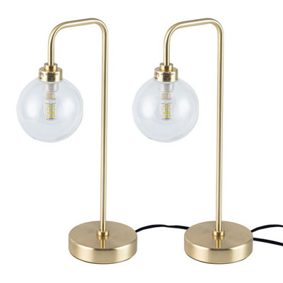 First Choice Lighting Set Of 2 Toner Satin Brass With Clear Glass Globe Table Lamps from B&Q