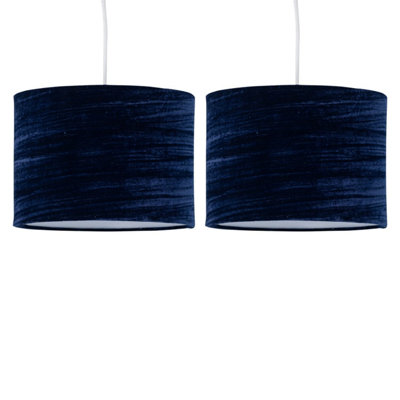 First Choice Lighting Set Of 2 Navy Blue Crushed Velvet 33Cm Pendant Lightshades from B&Q