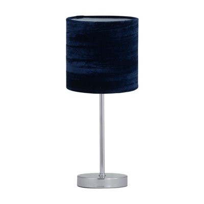 First Choice Lighting Chrome Stick Table Lamp With Navy Blue Crushed Velvet Shade from B&Q