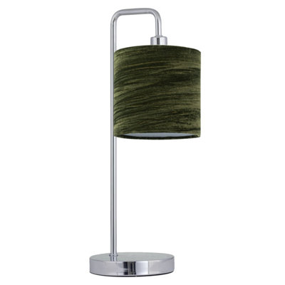 First Choice Lighting Chrome Arched Table Lamp With Green Crushed Velvet Shade from B&Q
