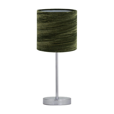 First Choice Lighting Chrome Stick Table Lamp With Green Crushed Velvet Shade from B&Q