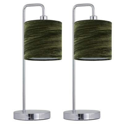 First Choice Lighting Set Of 2 Chrome Arched Table Lamps With Green Crushed Velvet Shades from B&Q