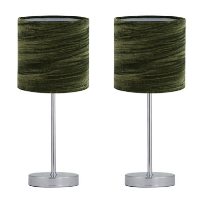 First Choice Lighting Set Of 2 Chrome Stick Table Lamps With Green Crushed Velvet Shades from B&Q
