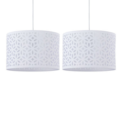 First Choice Lighting Set Of 2 White Laser Cut 30Cm Pendant Lightshades from B&Q