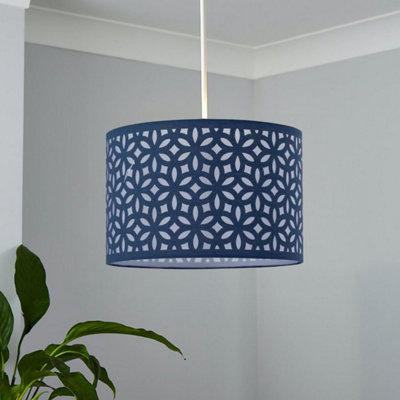 First Choice Lighting Navy Blue Laser Cut 30Cm Pendant Lightshade from B&Q