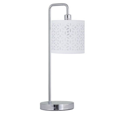 First Choice Lighting Chrome Arched Table Lamp With White Laser Cut Shade from B&Q