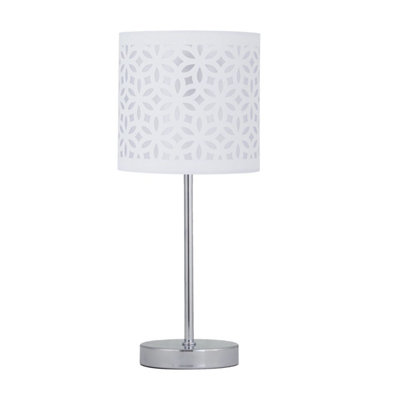 First Choice Lighting Chrome Stick Table Lamp With White Laser Cut Shade from B&Q