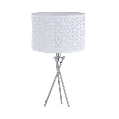 First Choice Lighting Chrome Tripod Table Lamp With White Laser Cut Shade from B&Q