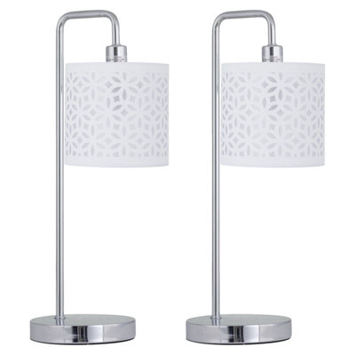 First Choice Lighting Set Of 2 Chrome Arched Table Lamps With White Laser Cut Shades from B&Q