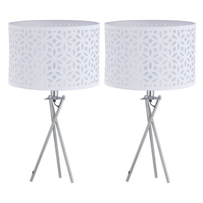 First Choice Lighting Set Of 2 Chrome Tripod Table Lamps With White Laser Cut Shades from B&Q