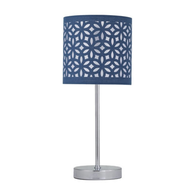 First Choice Lighting Chrome Stick Table Lamp With Navy Blue Laser Cut Shade from B&Q
