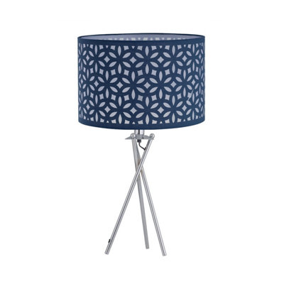 First Choice Lighting Chrome Tripod Table Lamp With Navy Blue Laser Cut Shade from B&Q