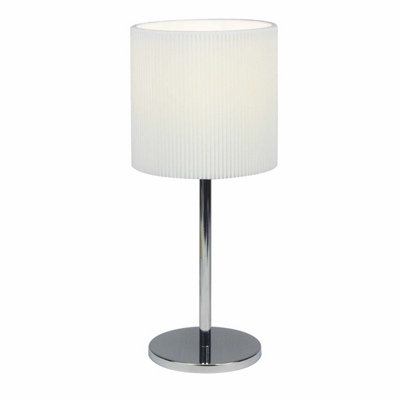 First Choice Lighting Chrome Stick Table Lamp With White Micropleat Shade from B&Q
