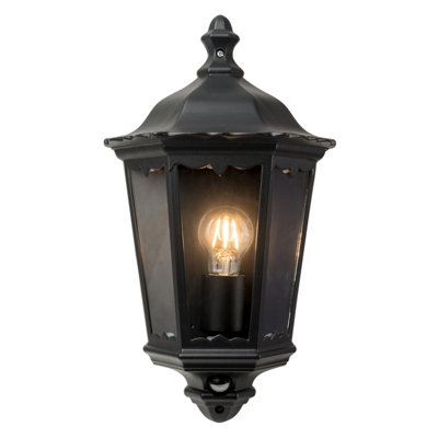 First Choice Lighting SiennaBlack Outdoor Half Lantern Wall Light With Pir Motion Sensor from B&Q
