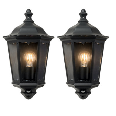 First Choice Lighting Set Of 2 SiennaBlack Ip44 Half Lantern Wall Lights With Pir Sensor from B&Q