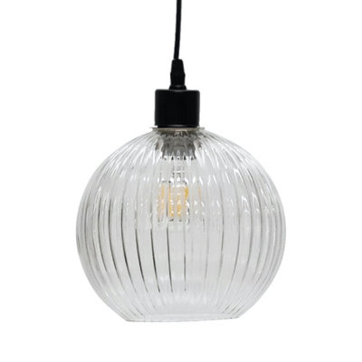 First Choice Lighting Betchley Clear Ribbed Glass Globe Easy Fit Pendant Shade from B&Q