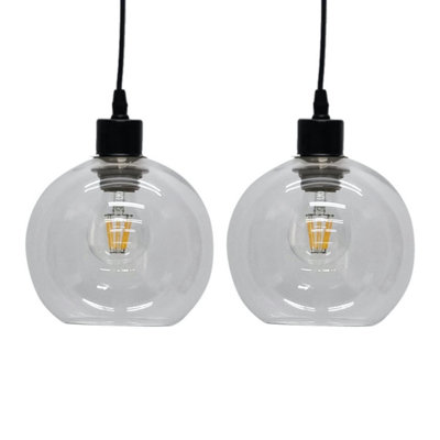 B&Q -  Set Of 2 Barnum Clear Glass Globe Easy Fit Pendant Shades
