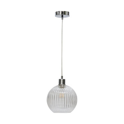 First Choice Lighting BetchleyClear Ribbed Glass Globe With Chrome Pendant Fitting from B&Q