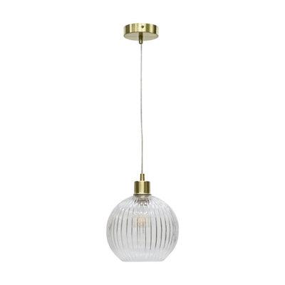 First Choice Ing Betchley Clear Ribbed Glass Globe With Satin Brass Pendant Fitting Light