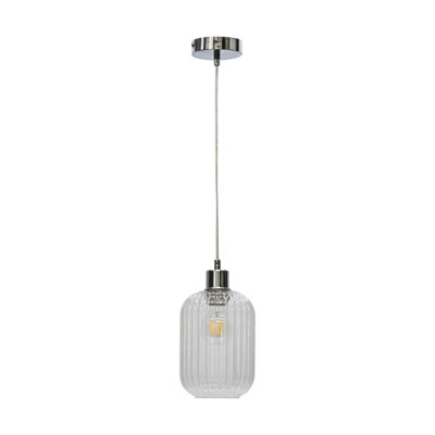 First Choice Lighting BatleyClear Ribbed Glass With Chrome Pendant Fitting from B&Q