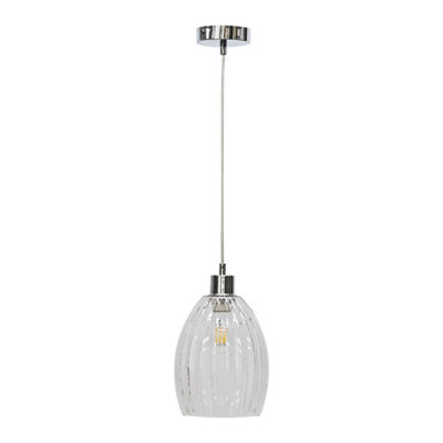 First Choice Lighting BirchClear Fluted Glass With Chrome Pendant Fitting from B&Q