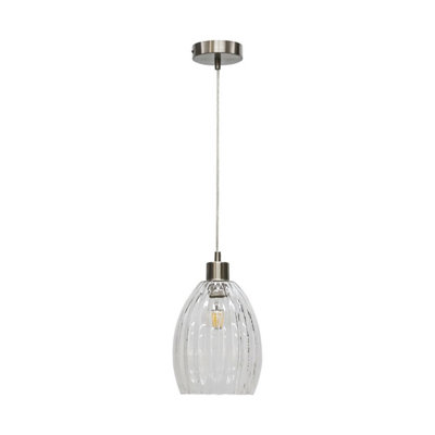 First Choice Lighting BirchClear Fluted Glass With Satin Nickel Pendant Fitting from B&Q