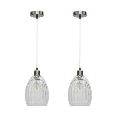 First Choice Lighting Set Of 2 BirchClear Fluted Glass With Satin Nickel Pendant Fittings from B&Q