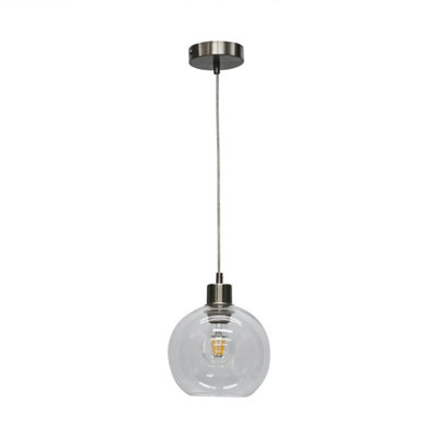 First Choice Lighting BarnumClear Glass Globe With Satin Nickel Pendant Fitting from B&Q
