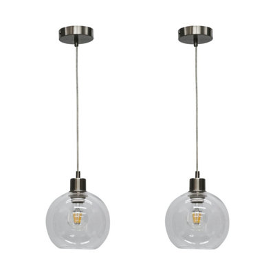 First Choice Lighting Set Of 2 BarnumClear Glass Globe With Satin Nickel Pendant Fittings from B&Q