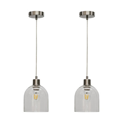First Choice Lighting Set Of 2 BeltenClear Glass Cloche With Satin Nickel Pendant Fitting from B&Q