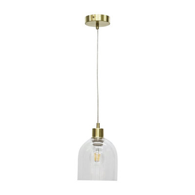 First Choice Lighting BeltenClear Glass Cloche With Satin Brass Pendant Fitting from B&Q