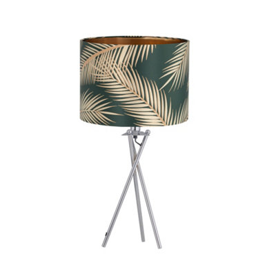 First Choice Lighting TropicaChrome Tripod Table Lamp With Dark Green Leaf Embossed Shade from B&Q