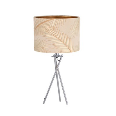 First Choice Lighting TropicaChrome Tripod Table Lamp With Champagne Leaf Embossed Shade from B&Q