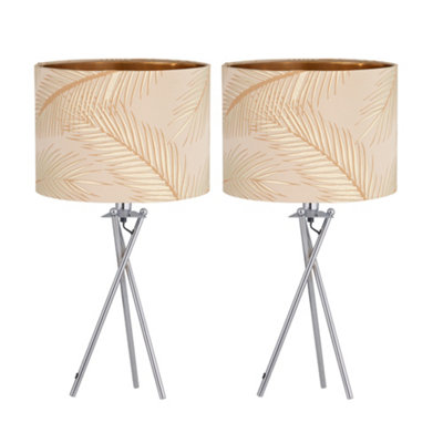 First Choice Lighting Set Of 2 TropicaChrome Tripod Lamps With Champagne And Gold Shades from B&Q