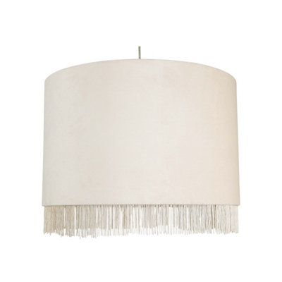 First Choice Lighting Fringed Off White 38Cm Fringed Velvet Pendant Shade from B&Q