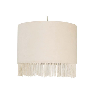 First Choice Lighting Fringed Off White 23Cm Fringed Velvet Pendant Shade from B&Q