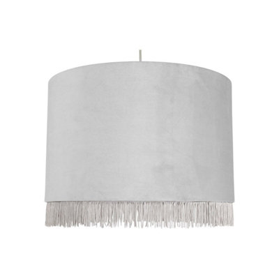 First Choice Lighting Fringed Silvery Grey 38Cm Fringed Velvet Pendant Shade from B&Q