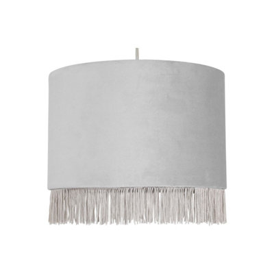 First Choice Lighting Fringed Silvery Grey 23Cm Fringed Velvet Pendant Shade from B&Q