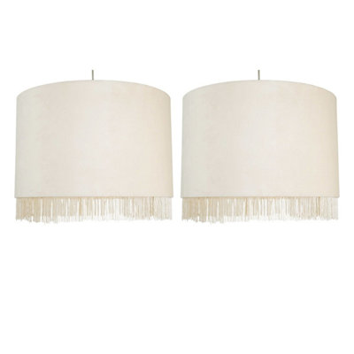 First Choice Lighting Set Of 2 Fringed Off White 38Cm Fringed Velvet Pendant Shades from B&Q